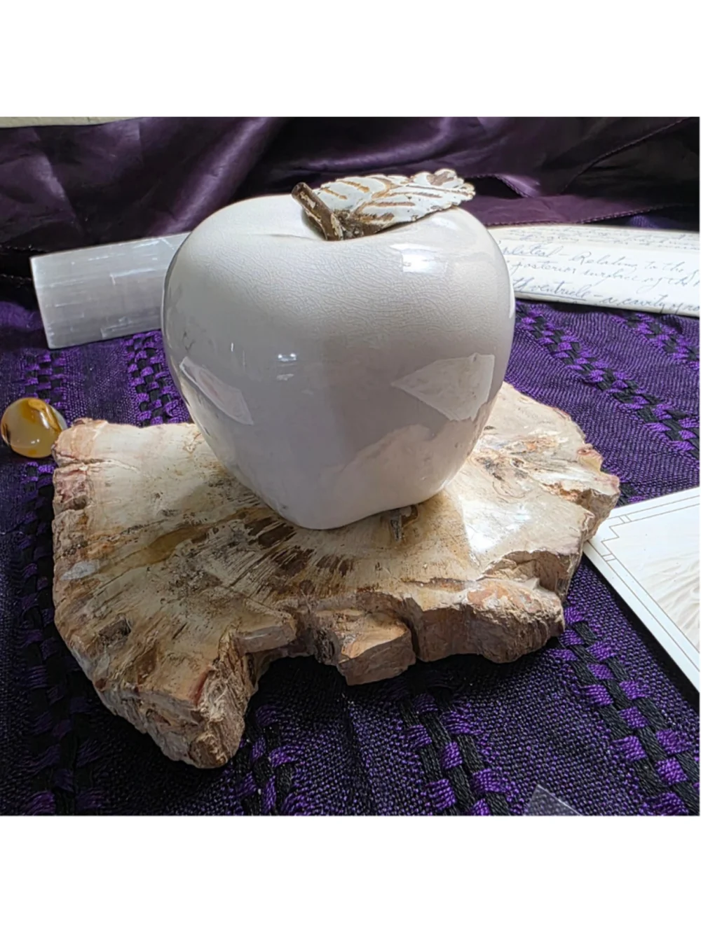Ceramic Apple Altar Decor – White Glaze Ritual Symbol for Abundance, Knowledge,